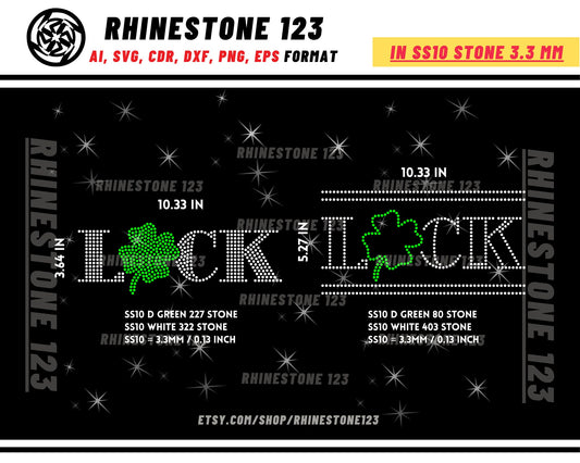 St Patricks Day Luck Rhinestone Template, Rhinestone SVG, cricut, silhouette, Rhinestone File for SS10, PNG, AI, cdr, dxf, eps