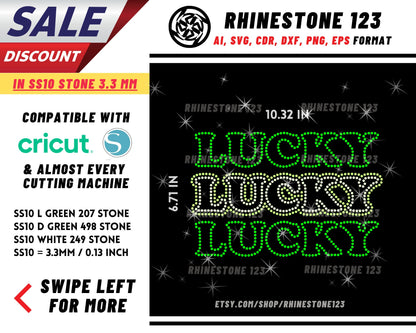 Stacked St Patricks Day Lucky Rhinestone Template, Rhinestone SVG, cricut, silhouette, Rhinestone File for SS10, PNG, AI, cdr, dxf, eps