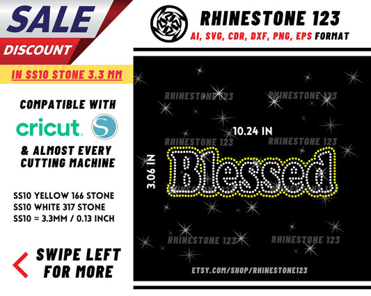 Blessed Rhinestone Template, Rhinestone File for SS10, Rhinestone SVG, cricut, silhouette, PNG, AI, cdr, dxf, eps