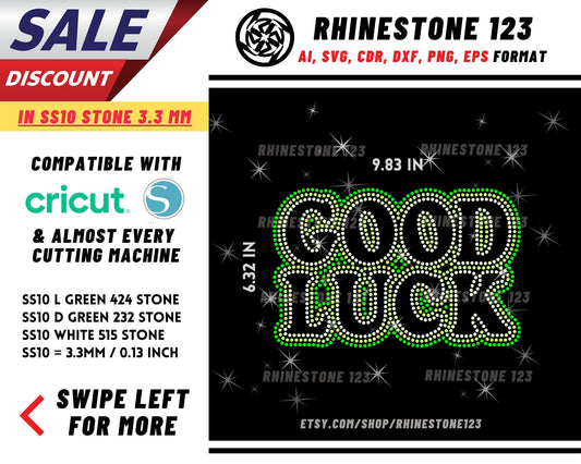 St Patricks Day Good Luck Rhinestone Template, cricut, silhouette, Rhinestone SVG, Rhinestone File for SS10, PNG, AI, cdr, dxf, eps