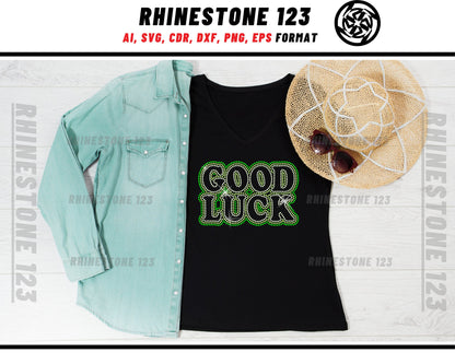 St Patricks Day Good Luck Rhinestone Template, cricut, silhouette, Rhinestone SVG, Rhinestone File for SS10, PNG, AI, cdr, dxf, eps