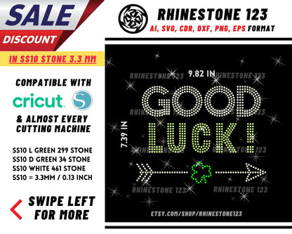 Good Luck St Patricks Day Rhinestone Template, Rhinestone SVG, cricut, silhouette, Rhinestone File for SS10, PNG, AI, cdr, dxf, eps