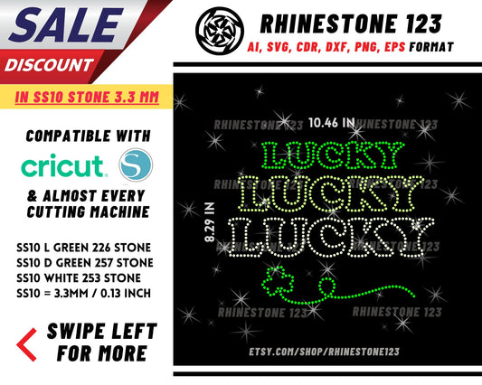 St Patricks Day Clover Lucky Rhinestone Template, Rhinestone File for SS10, Rhinestone SVG, cricut, silhouette, PNG, AI, cdr, dxf, eps