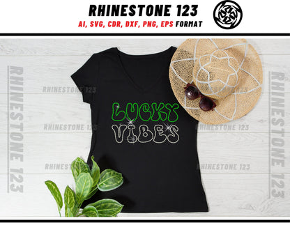 Lucky Vibes St Patricks Day Rhinestone Template, cricut, silhouette, Rhinestone SVG, Rhinestone File for SS10, PNG, AI, cdr, dxf, eps