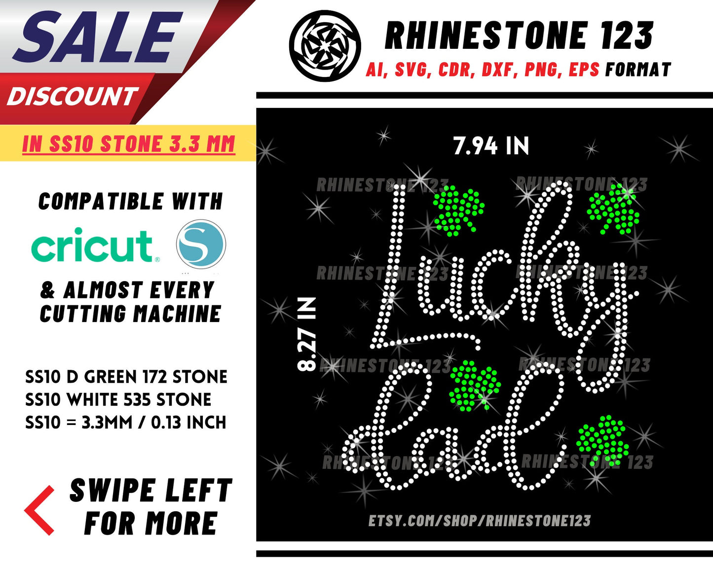 St Patricks Day Lucky Dad Rhinestone Template, Rhinestone SVG, cricut, silhouette, Rhinestone File for SS10, PNG, AI, cdr, dxf, eps