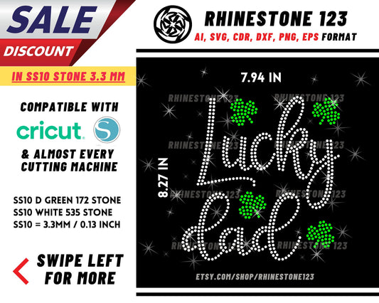 St Patricks Day Lucky Dad Rhinestone Template, Rhinestone SVG, cricut, silhouette, Rhinestone File for SS10, PNG, AI, cdr, dxf, eps