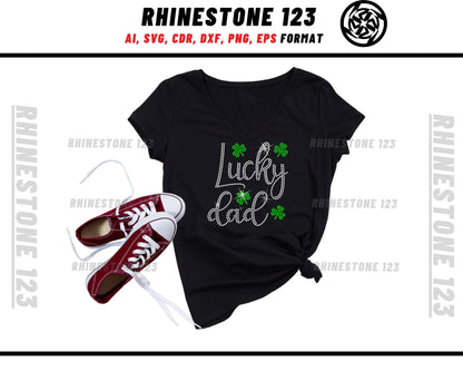 St Patricks Day Lucky Dad Rhinestone Template, Rhinestone SVG, cricut, silhouette, Rhinestone File for SS10, PNG, AI, cdr, dxf, eps