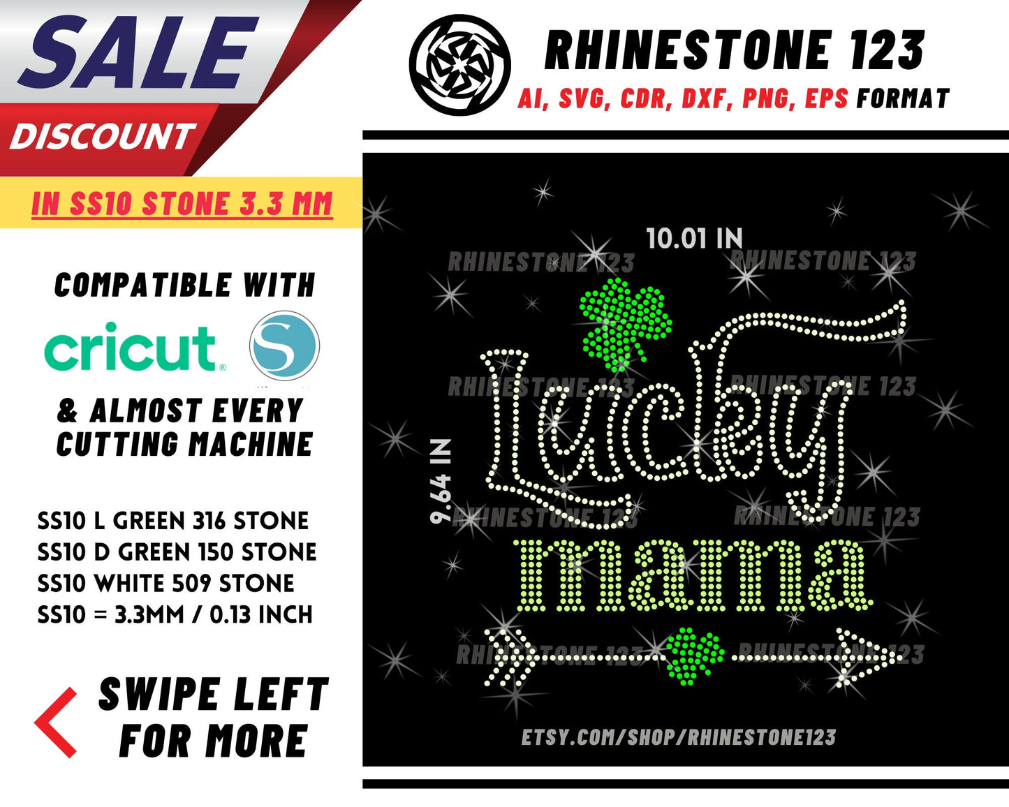 St Patricks Day Lucky Mama Rhinestone Template, cricut, silhouette, Rhinestone SVG, Rhinestone File for SS10, PNG, AI, cdr, dxf, eps