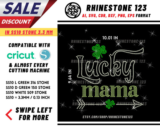 St Patricks Day Lucky Mama Rhinestone Template, cricut, silhouette, Rhinestone SVG, Rhinestone File for SS10, PNG, AI, cdr, dxf, eps