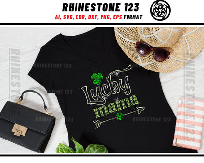 St Patricks Day Lucky Mama Rhinestone Template, cricut, silhouette, Rhinestone SVG, Rhinestone File for SS10, PNG, AI, cdr, dxf, eps