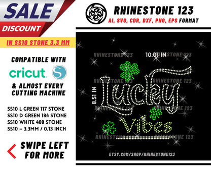 St Patricks Day Lucky Vibes Rhinestone Template, cricut, silhouette, Rhinestone SVG, Rhinestone File for SS10, PNG, AI, cdr, dxf, eps