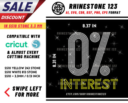 Zero Percent 0% Interest Rhinestone Template for Cricut rhinestone template material rhinestone SS10 Instant Download File svg png dxf cdr