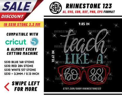 Teach Like A Boss Rhinestone Template, Rhinestone SVG, cricut, silhouette, Rhinestone File for SS10, PNG, AI, cdr, dxf, eps