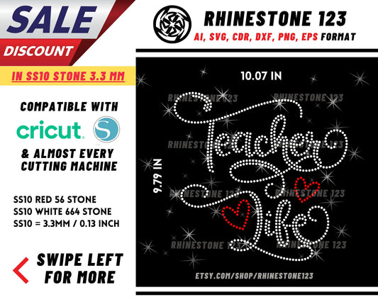 Teacher Life Rhinestone Template, Rhinestone File for SS10, Rhinestone SVG, cricut, silhouette, PNG, AI, cdr, dxf, eps