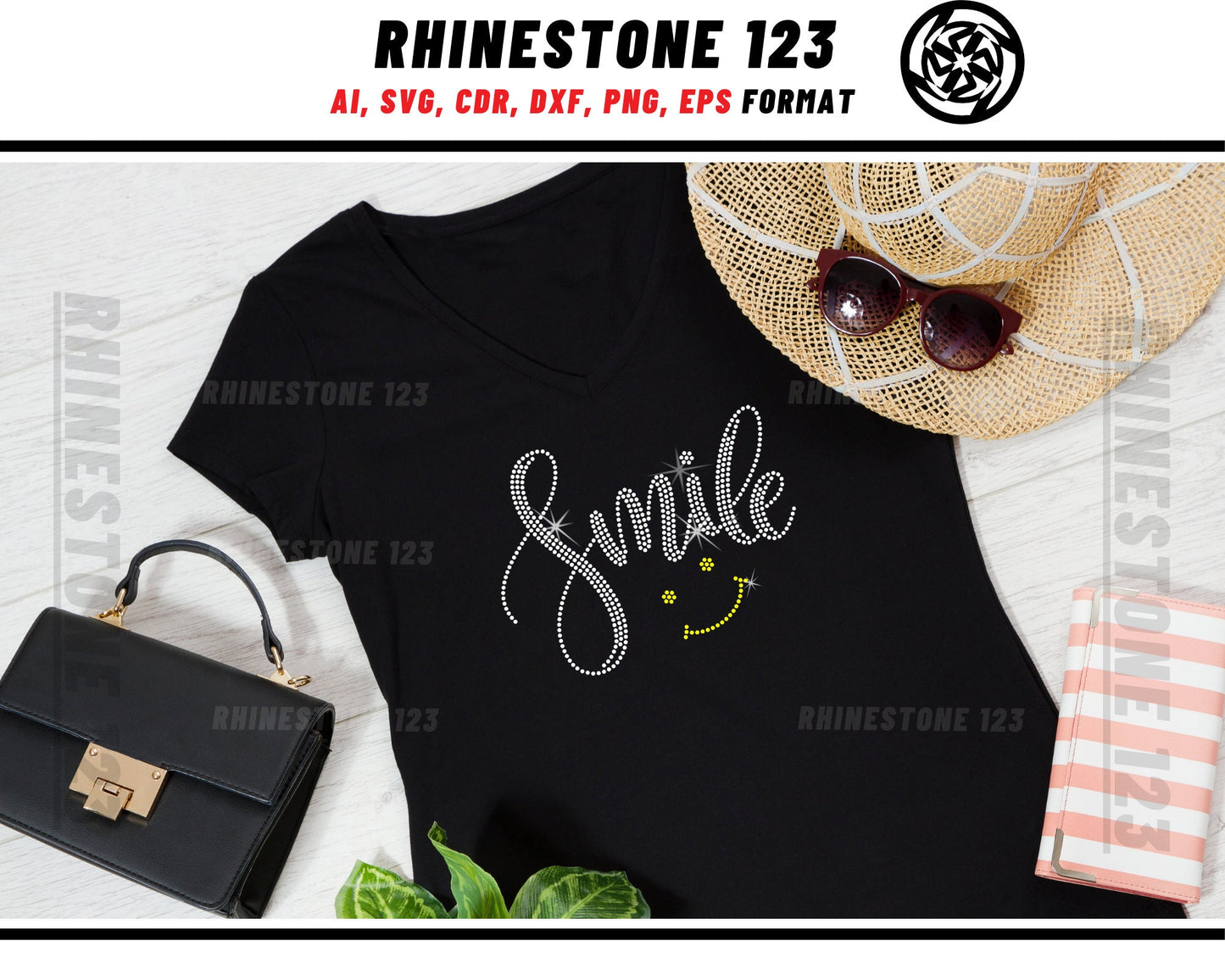 Smiley Smile Rhinestone Template, Rhinestone SVG, cricut, silhouette, Rhinestone File for SS10, PNG, AI, cdr, dxf, eps