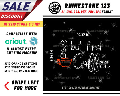 But First Coffee Rhinestone Template for Cricut rhinestone template material rhinestone SS10 Instant Download File svg eps png dxf ai cdr