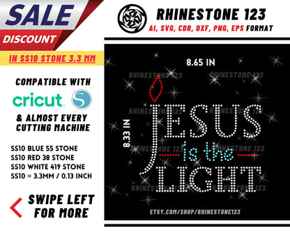 Jesus is the Light Rhinestone Template for Cricut rhinestone template material rhinestone SS10 Instant Download File svg eps png dxf ai cdr