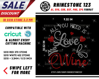 All You Need Is A Love And Wine Rhinestone Template, Rhinestone File for SS10, Rhinestone SVG, cricut, silhouette, PNG, AI, cdr, dxf, eps