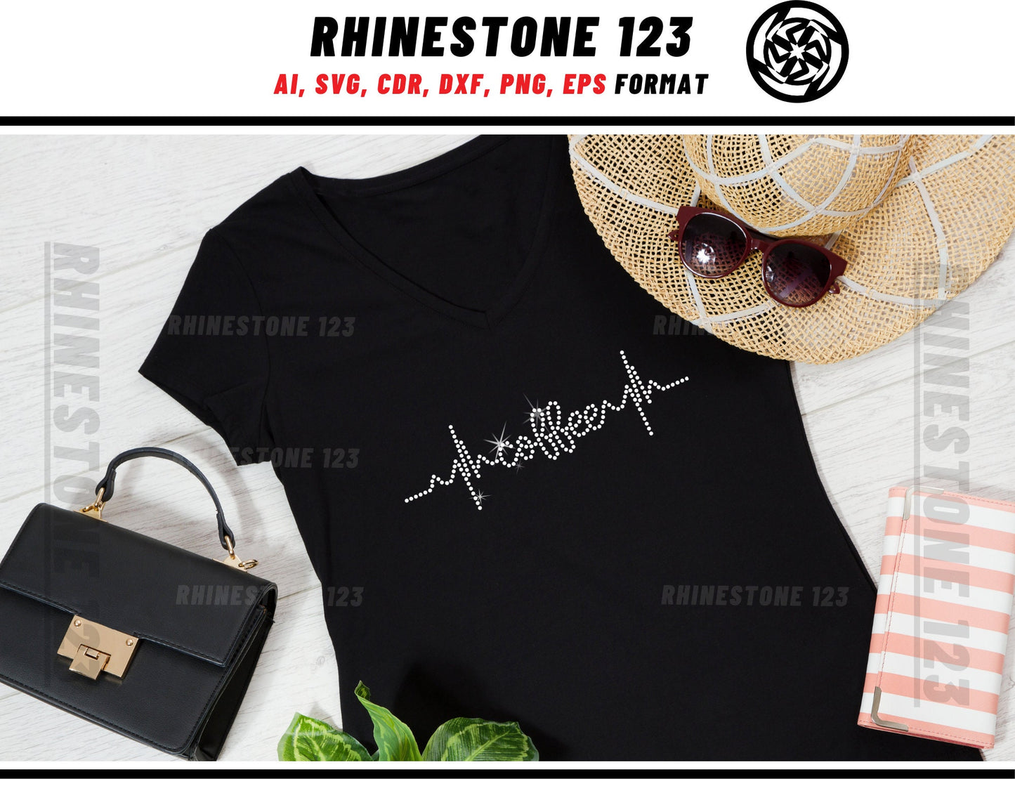 Coffee Heartbeat Rhinestone Template, cricut, silhouette, Rhinestone SVG, Rhinestone File for SS10, PNG, AI, cdr, dxf, eps