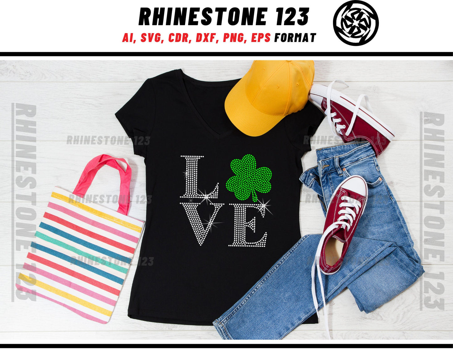 St Patricks Love Clove Rhinestone Template, cricut, silhouette, Rhinestone SVG, Rhinestone File for SS10, PNG, AI, cdr, dxf, eps