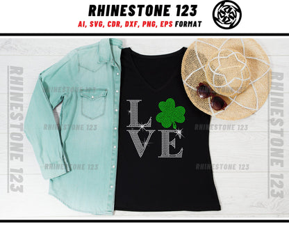 St Patricks Love Clove Rhinestone Template, cricut, silhouette, Rhinestone SVG, Rhinestone File for SS10, PNG, AI, cdr, dxf, eps