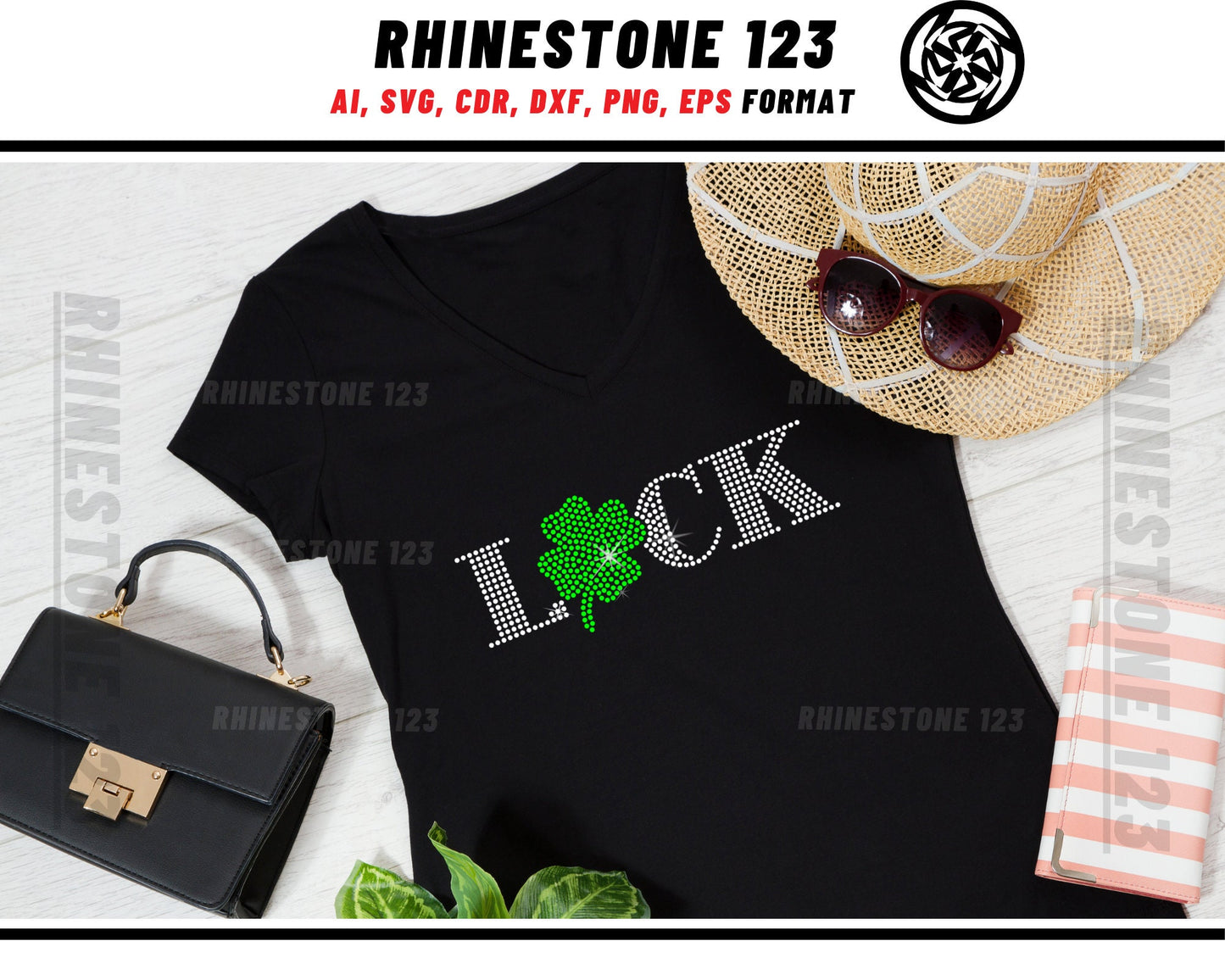 St Patricks Day Luck Rhinestone Template, Rhinestone SVG, cricut, silhouette, Rhinestone File for SS10, PNG, AI, cdr, dxf, eps