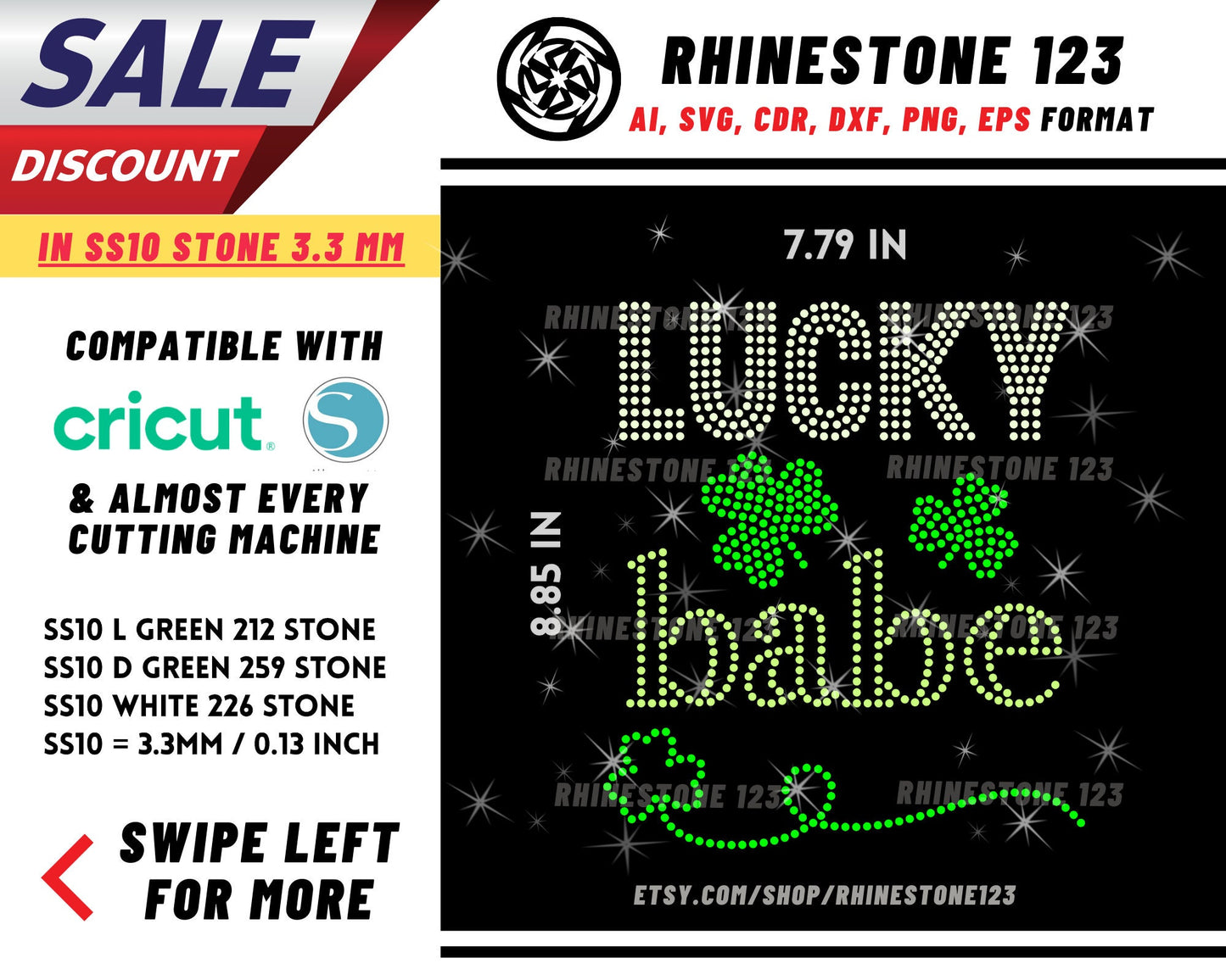 St Patricks Day Lucky Babe Rhinestone Template, Rhinestone SVG, cricut, silhouette, Rhinestone File for SS10, PNG, AI, cdr, dxf, eps