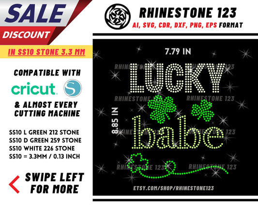 St Patricks Day Lucky Babe Rhinestone Template, Rhinestone SVG, cricut, silhouette, Rhinestone File for SS10, PNG, AI, cdr, dxf, eps