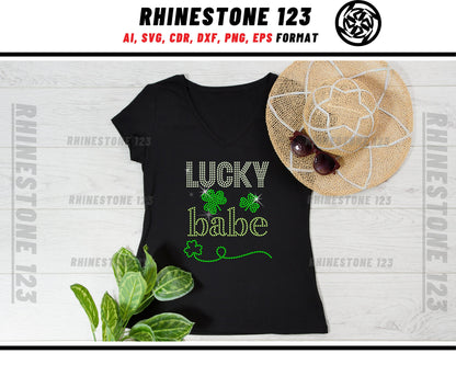 St Patricks Day Lucky Babe Rhinestone Template, Rhinestone SVG, cricut, silhouette, Rhinestone File for SS10, PNG, AI, cdr, dxf, eps