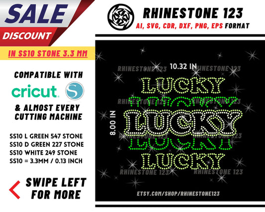 St Patricks Day Lucky Retro Stacked Rhinestone Template, Rhinestone SVG, cricut, silhouette, Rhinestone File for SS10, PNG, cdr, dxf, eps