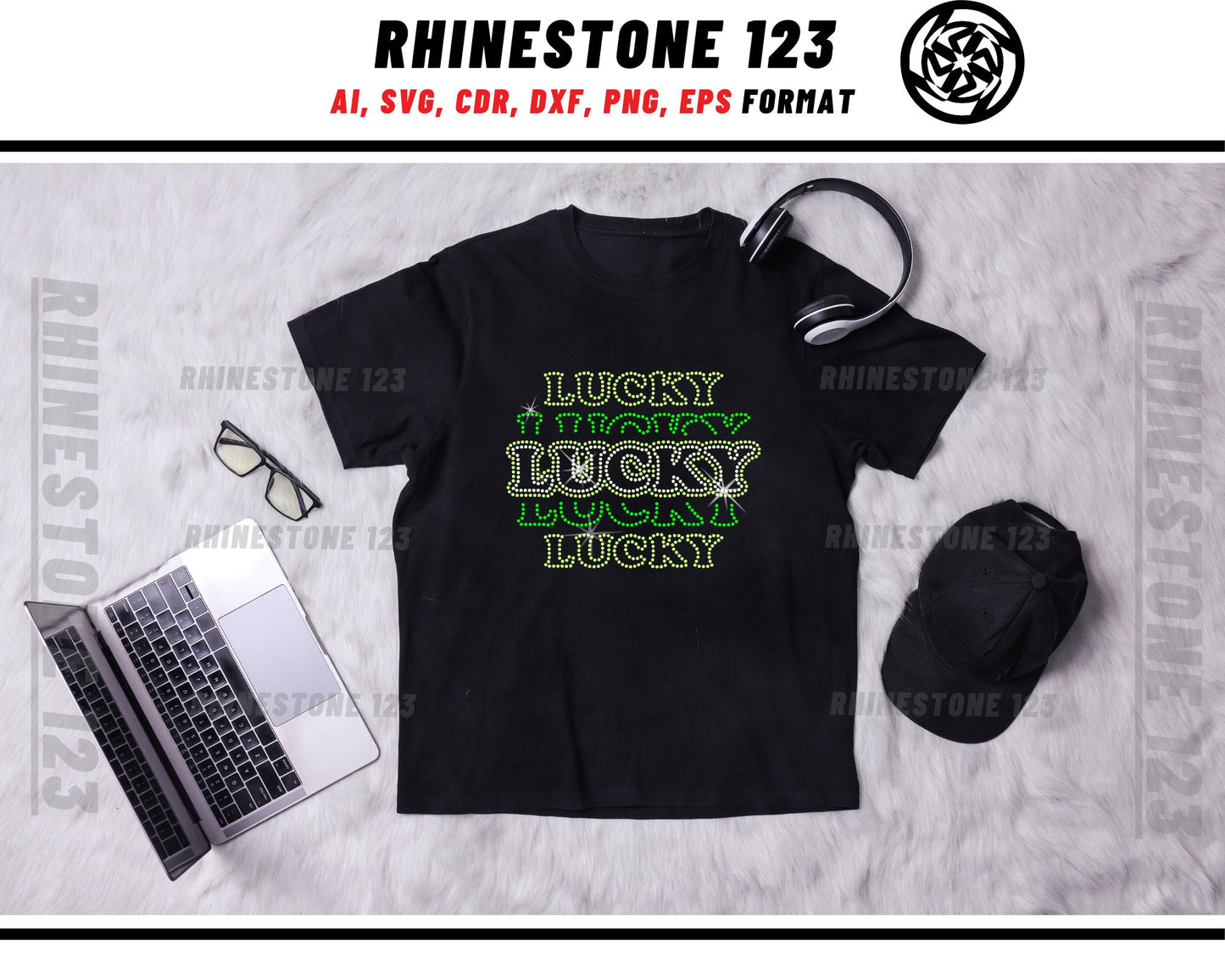 St Patricks Day Lucky Retro Stacked Rhinestone Template, Rhinestone SVG, cricut, silhouette, Rhinestone File for SS10, PNG, cdr, dxf, eps