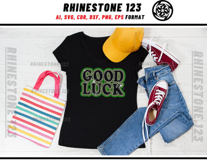 St Patricks Day Good Luck Rhinestone Template, cricut, silhouette, Rhinestone SVG, Rhinestone File for SS10, PNG, AI, cdr, dxf, eps