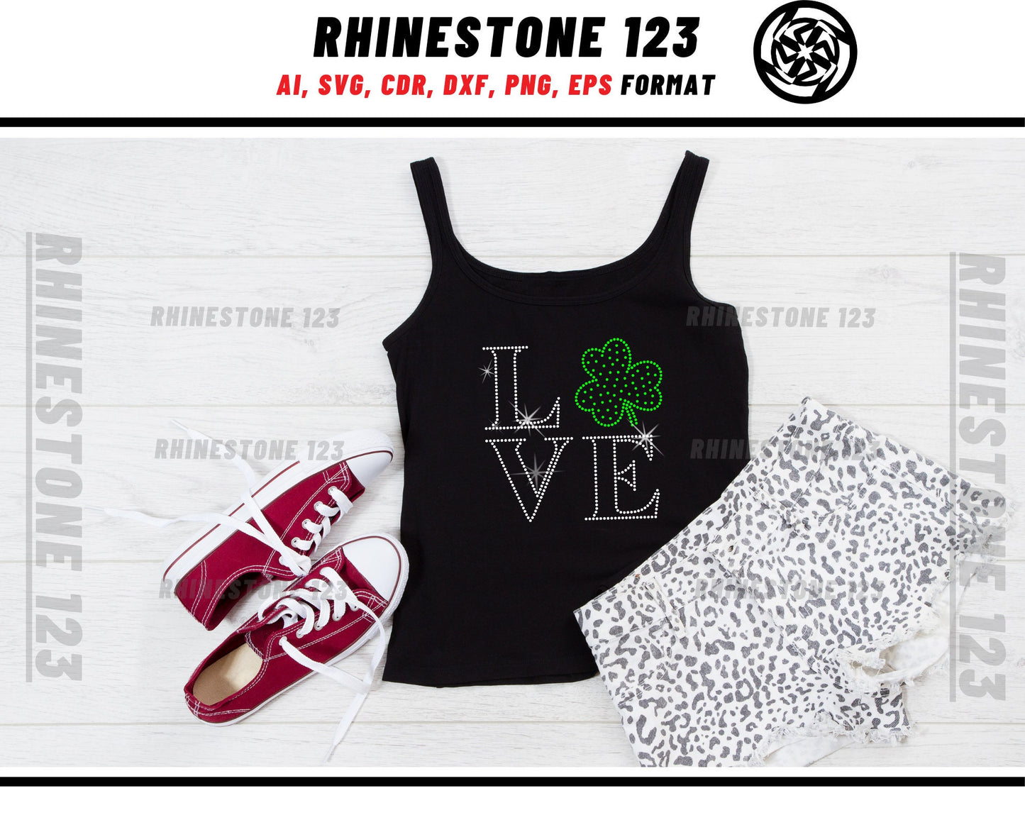 St Patricks Day Love Clover Rhinestone Template for Cricut rhinestone template material rhinestone SS10 Instant Download File svg png dxf