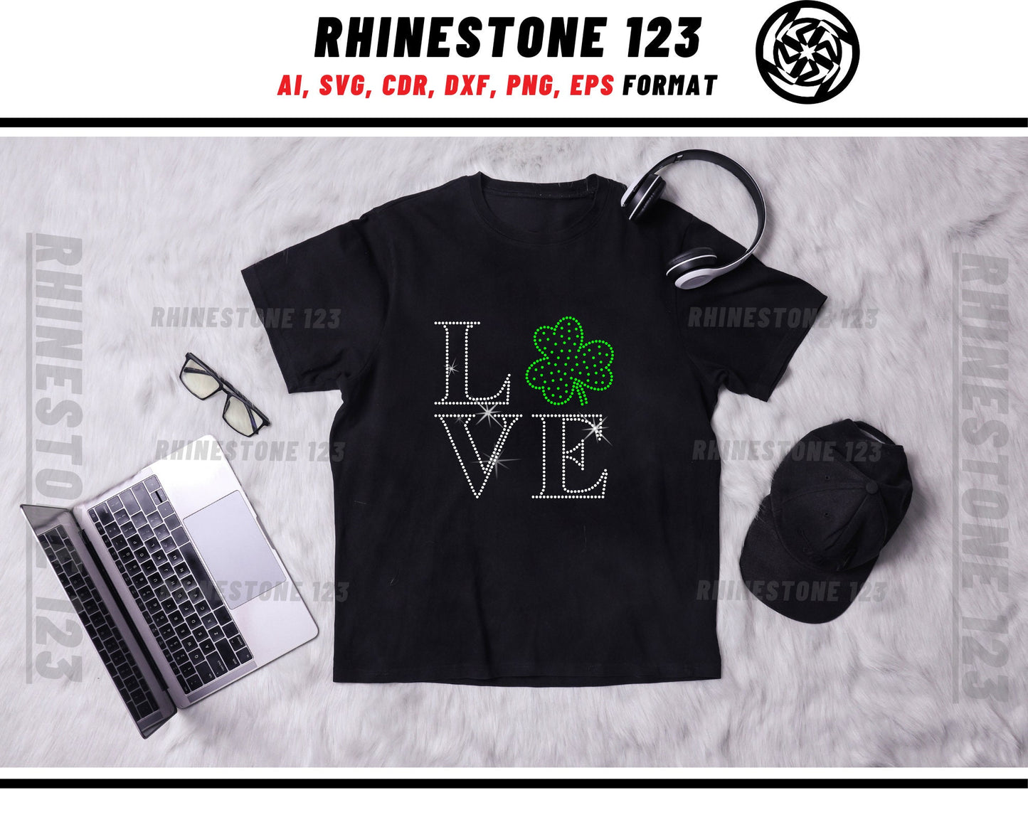 St Patricks Day Love Clover Rhinestone Template for Cricut rhinestone template material rhinestone SS10 Instant Download File svg png dxf