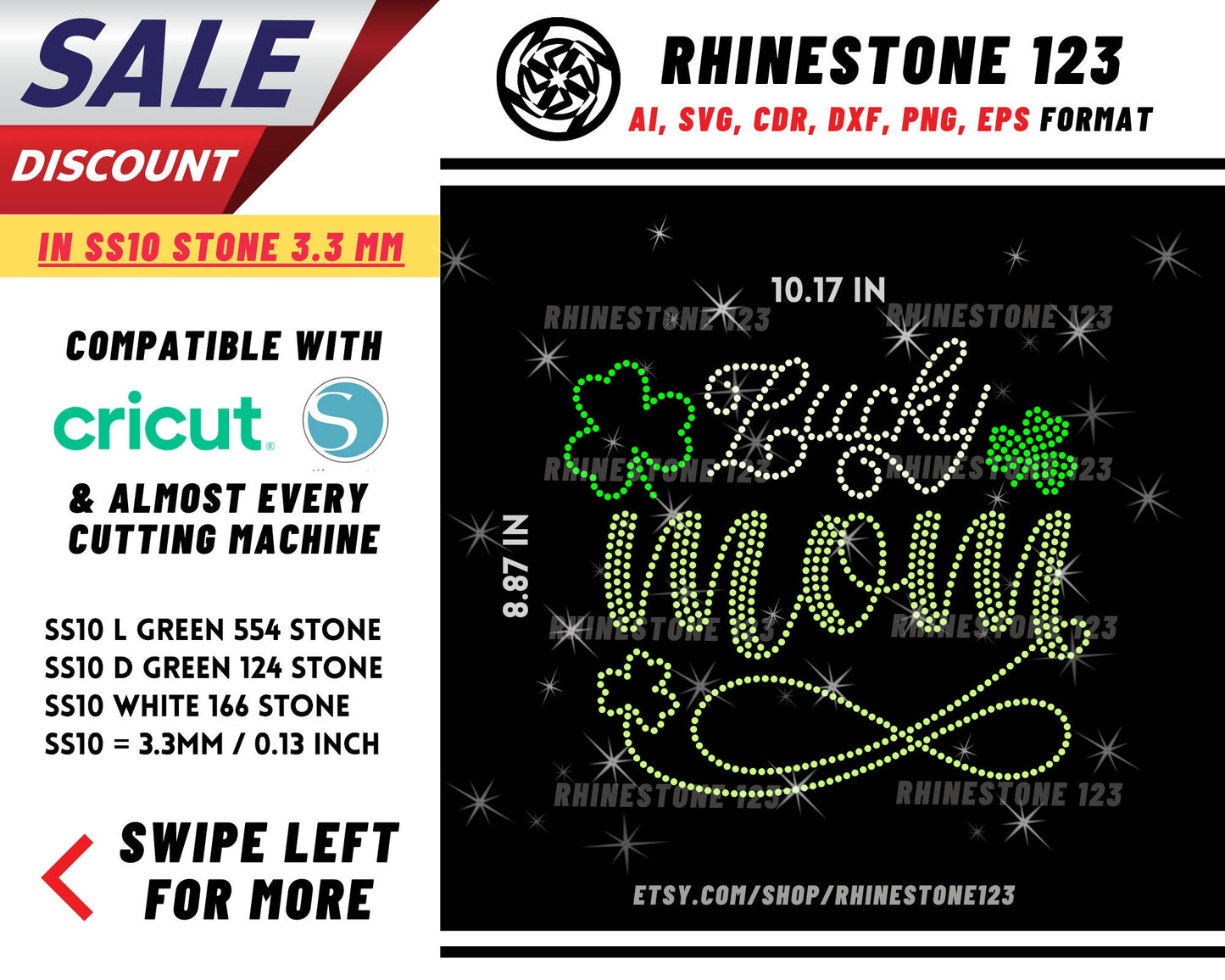 St Patricks Day Lucky Mom Stacked Rhinestone Template for Cricut rhinestone template material rhinestone SS10 Instant Download File svg dxf