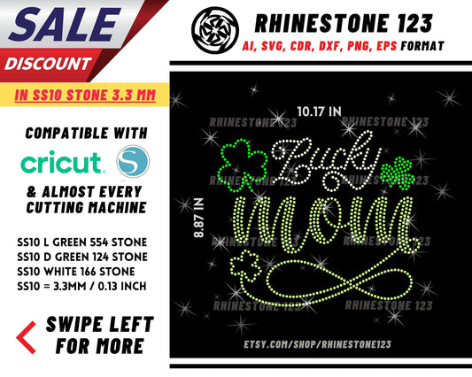 St Patricks Day Lucky Mom Stacked Rhinestone Template for Cricut rhinestone template material rhinestone SS10 Instant Download File svg dxf