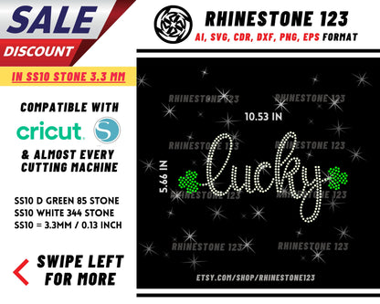 St Patricks Day Clover Lucky Rhinestone Template, Rhinestone SVG, cricut, silhouette, Rhinestone File for SS10, PNG, AI, cdr, dxf, eps