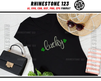 St Patricks Day Clover Lucky Rhinestone Template, Rhinestone SVG, cricut, silhouette, Rhinestone File for SS10, PNG, AI, cdr, dxf, eps