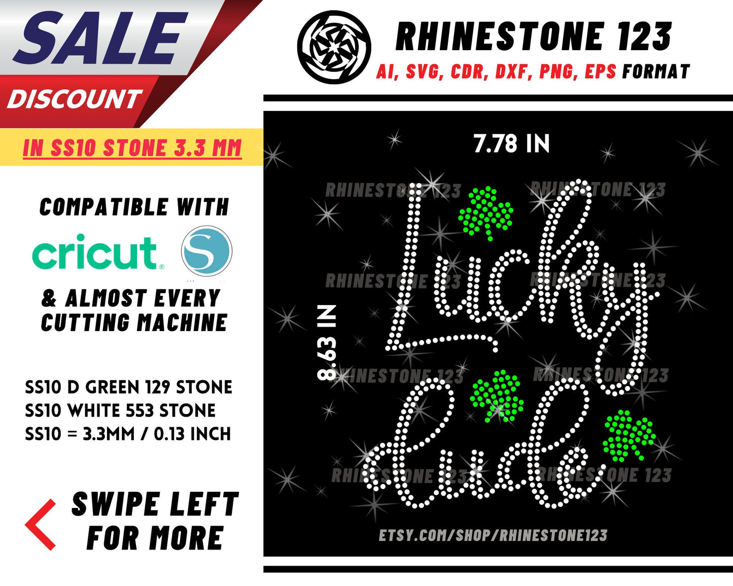 St Patricks Day Lucky Dude Rhinestone Template, Rhinestone SVG, cricut, silhouette, Rhinestone File for SS10, PNG, AI, cdr, dxf, eps