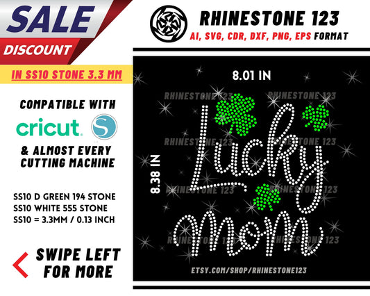 St Patricks Day Lucky Mom Rhinestone Template, cricut, silhouette, Rhinestone SVG, Rhinestone File for SS10, PNG, AI, cdr, dxf, eps