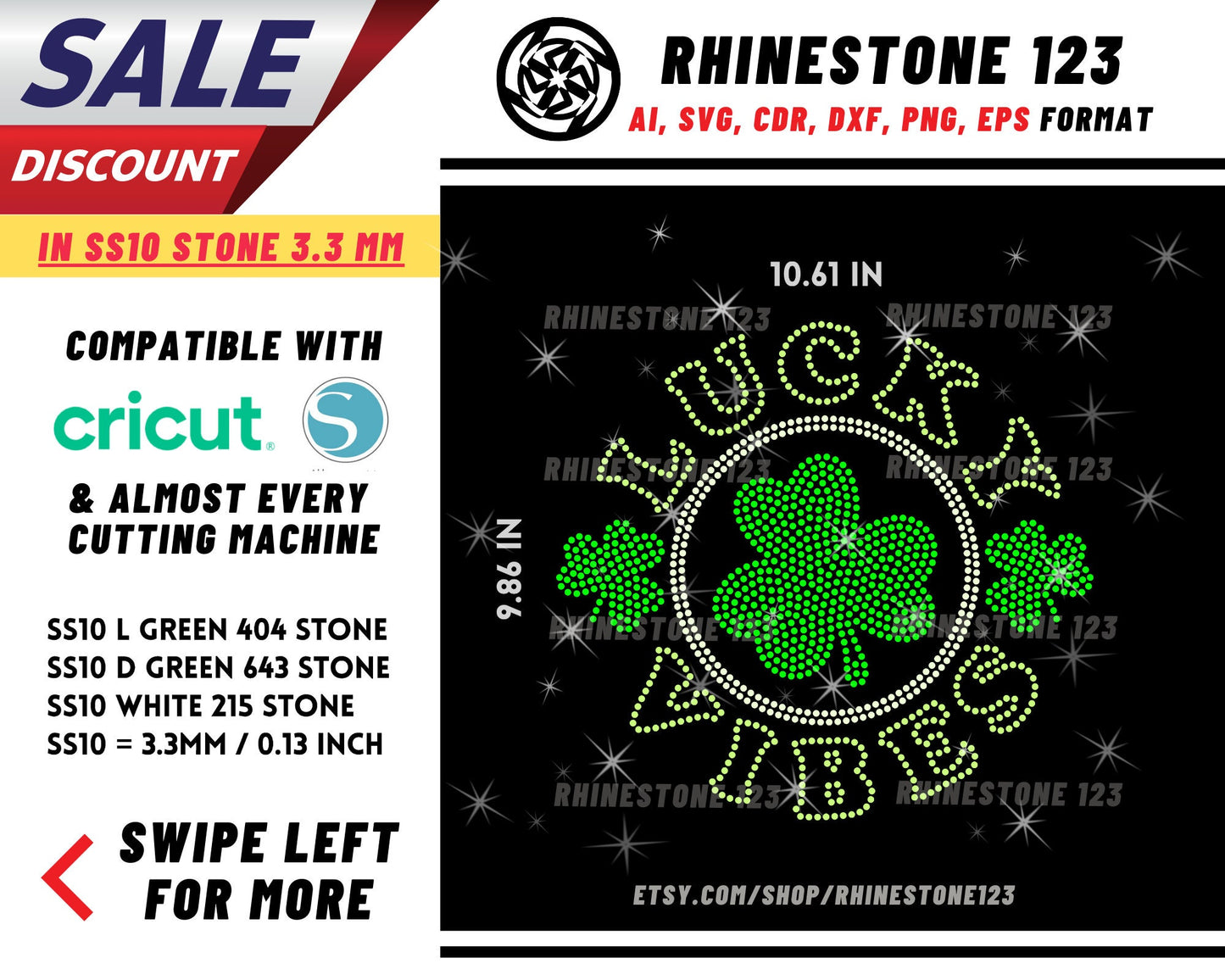 St Patricks Day Lucky Vibes 3 Clovers Rhinestone Template, cricut, silhouette, Rhinestone SVG, Rhinestone File for SS10, PNG, AI, cdr, dxf