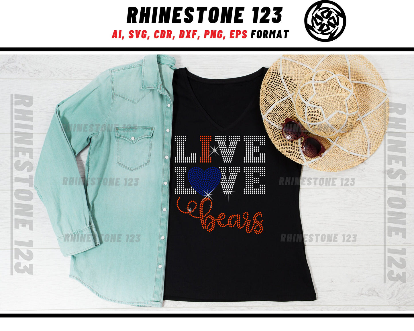 Live Love Bears Rhinestone Template, Rhinestone File for SS10, Rhinestone SVG, cricut, silhouette, PNG, AI, cdr, dxf, eps