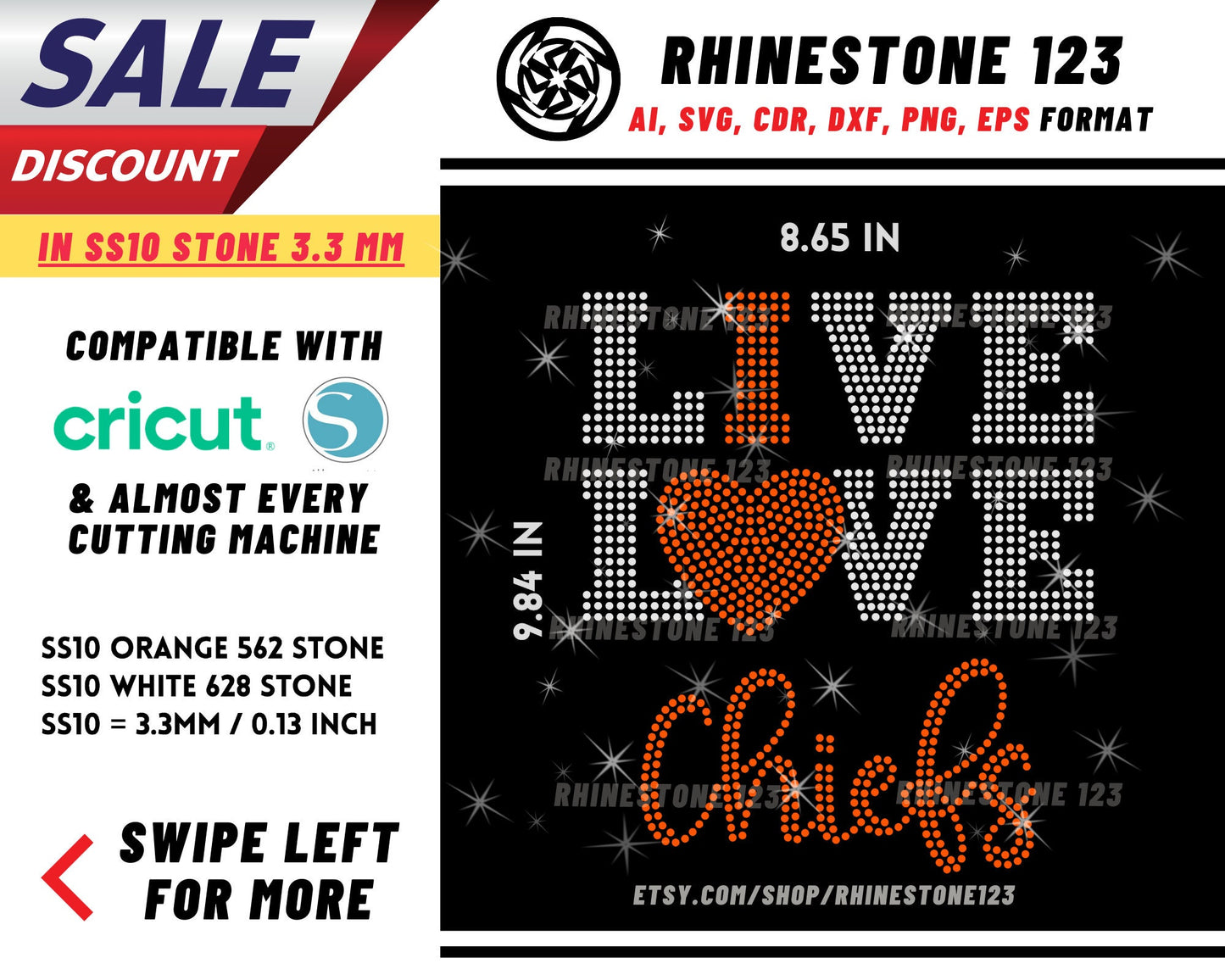 Live Love Chiefs Rhinestone Template for Cricut rhinestone template material rhinestone SS10 Instant Download File svg eps png dxf ai cdr