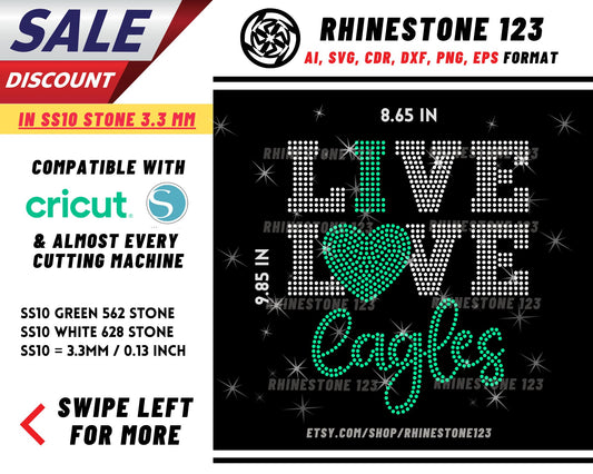 Live Love Eagles Rhinestone Template for Cricut rhinestone template material rhinestone SS10 Instant Download File svg eps png dxf ai cdr