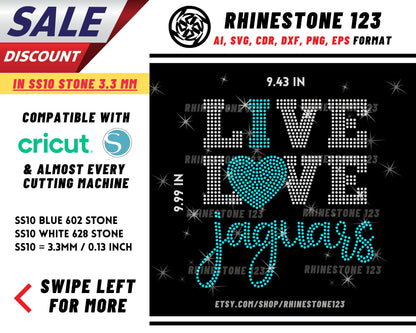 Live Love Jaguars Rhinestone Template for Cricut rhinestone template material rhinestone SS10 Instant Download File svg eps png dxf ai cdr