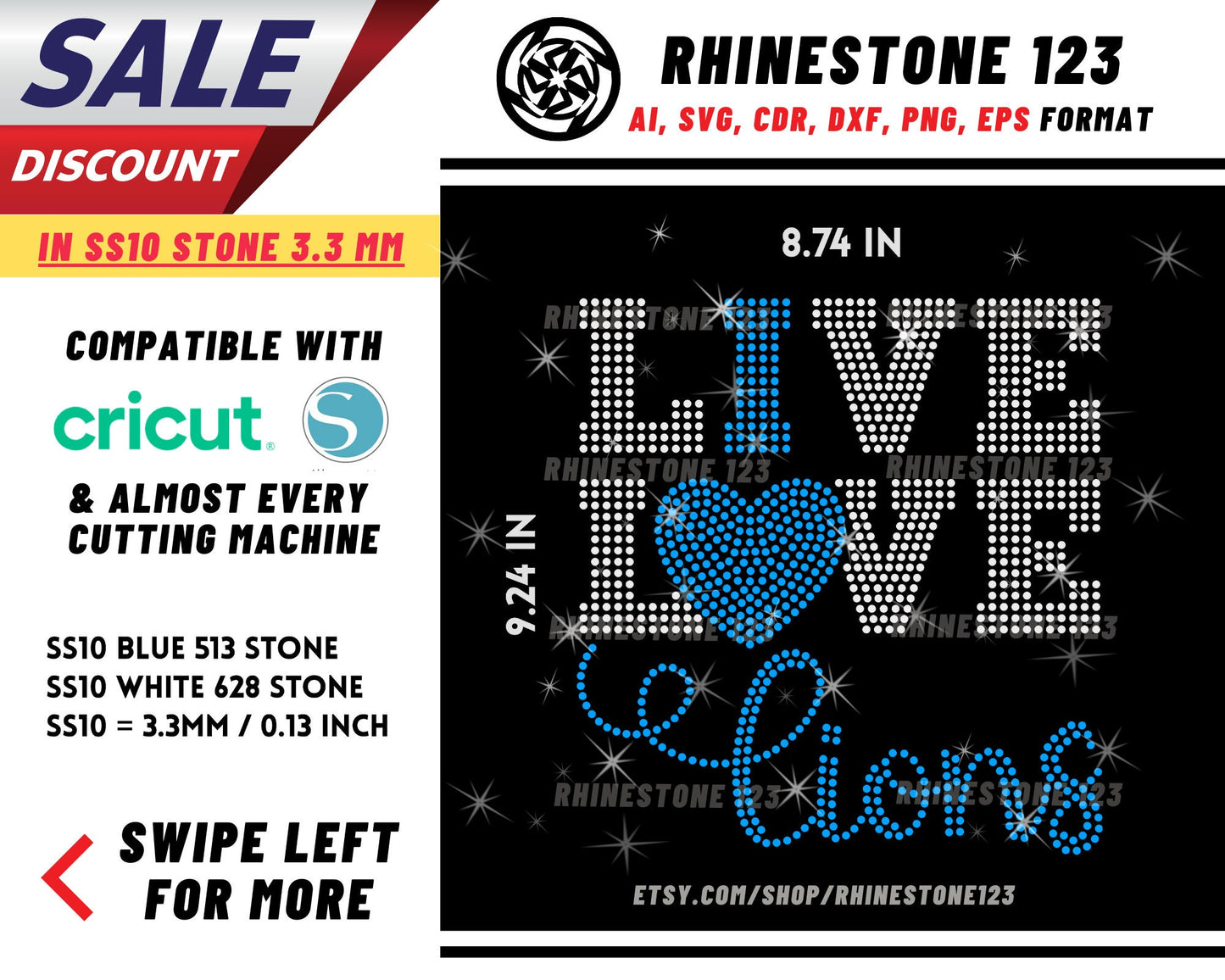 Live Love Lions Rhinestone Template, cricut, silhouette, Rhinestone SVG, Rhinestone File for SS10, PNG, AI, cdr, dxf, eps