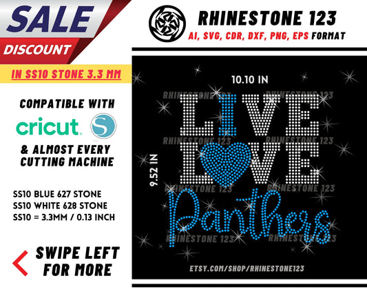 Live Love Panthers Rhinestone Template, cricut, silhouette, Rhinestone SVG, Rhinestone File for SS10, PNG, AI, cdr, dxf, eps