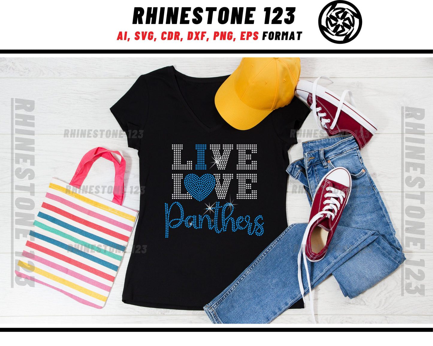 Live Love Panthers Rhinestone Template, cricut, silhouette, Rhinestone SVG, Rhinestone File for SS10, PNG, AI, cdr, dxf, eps