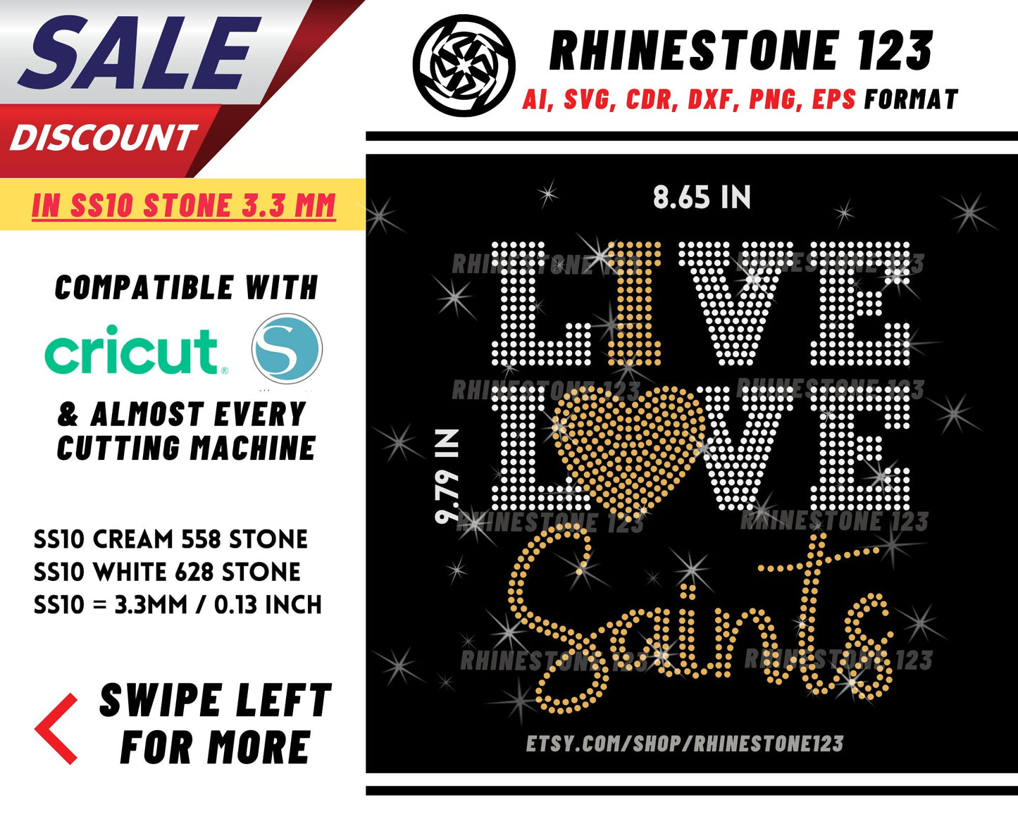 Live Love Saints Rhinestone Template, cricut, silhouette, Rhinestone SVG, Rhinestone File for SS10, PNG, AI, cdr, dxf, eps