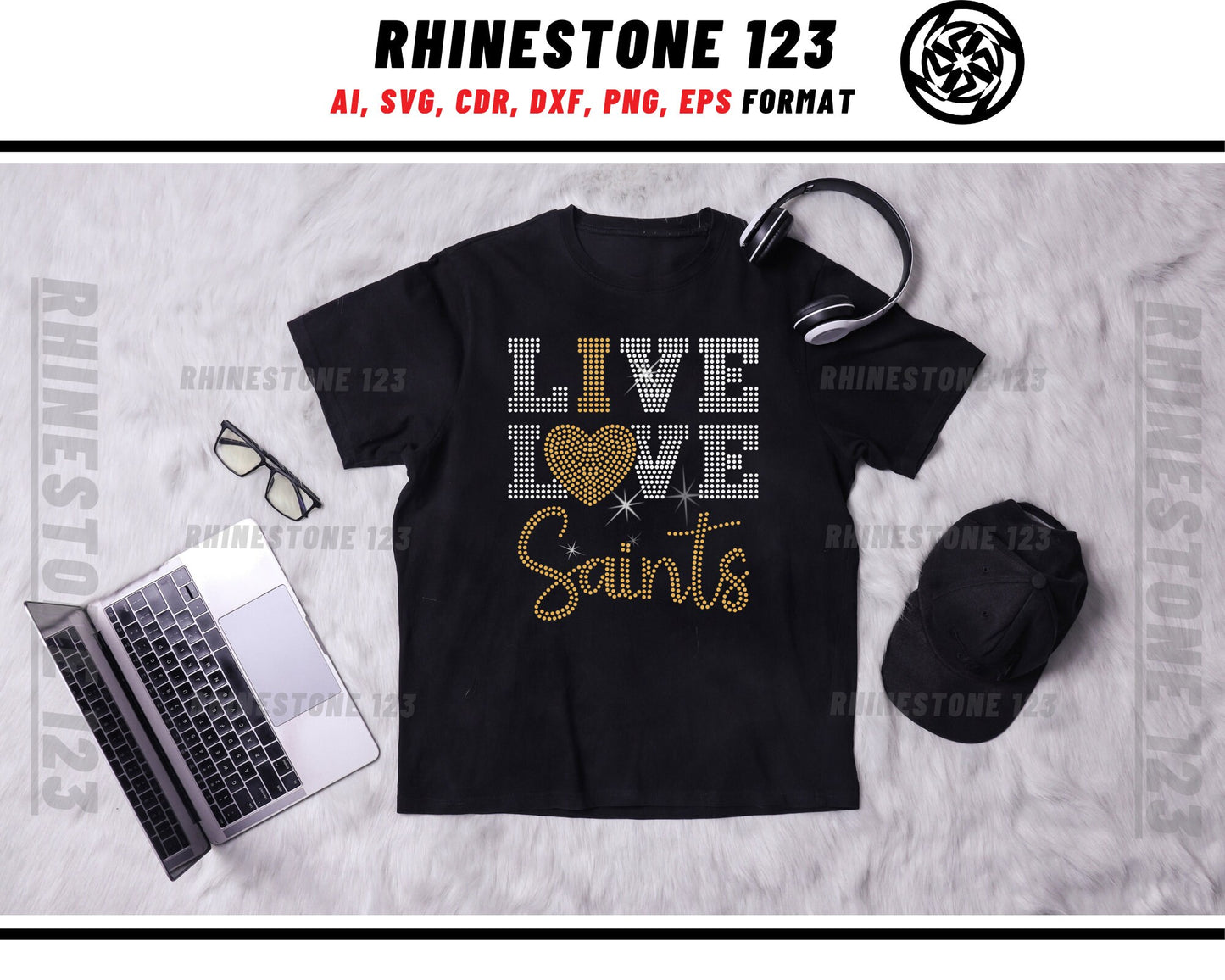 Live Love Saints Rhinestone Template, cricut, silhouette, Rhinestone SVG, Rhinestone File for SS10, PNG, AI, cdr, dxf, eps